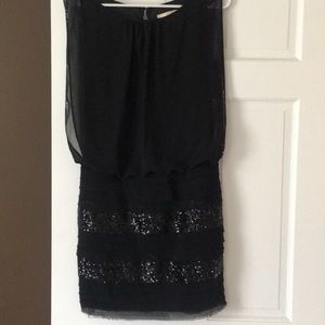 Aidan Mattox black beaded blouson dress. Size 6